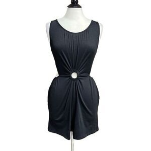 DEEP SELF Women’s Black Sleeveless Tank Romper Cutout O Ring Shorts Romper Sz Sm